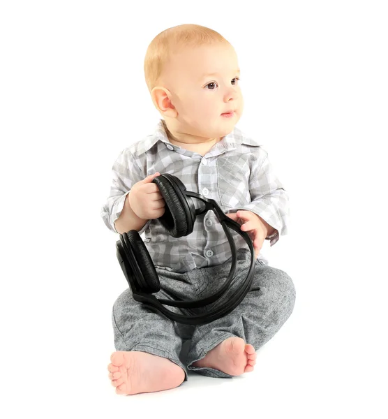 Lindo bebé con auriculares — Foto de Stock