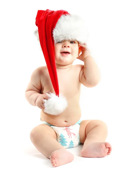 Schattige baby met kerstman hoed — Stockfoto