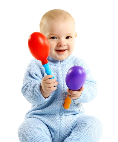Bambino adorabile con giocattolo musicale di plastica — Foto Stock