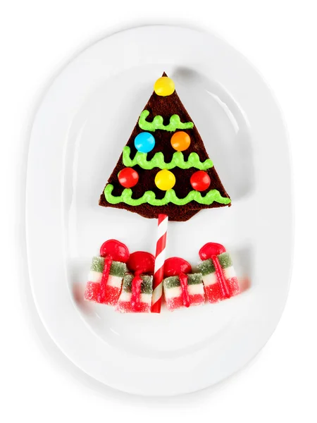 Deliciosa galleta de Navidad y jalea en el plato, aislado en blanco — Foto de Stock