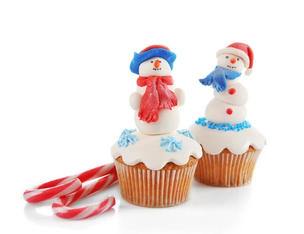 Christmas cupcakes isolated on white — Stock Photo, Image