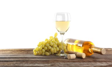 Şarap ve üzüm karşı açık renkli ahşap tablo