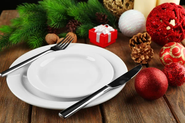 Cenário de mesa com decoração de Natal — Fotografia de Stock