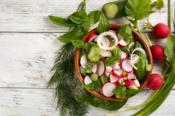 Fresh vegetable salad on table close up — Stock Photo, Image