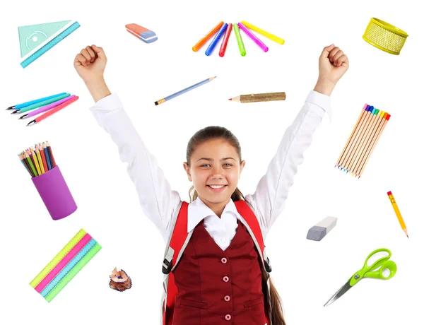 Estudante bonito com suprimentos — Fotografia de Stock