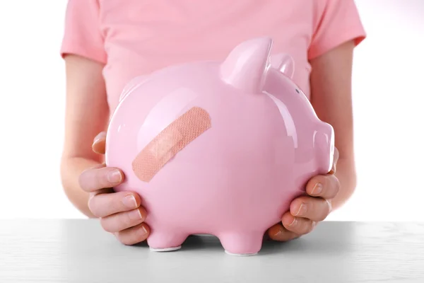 Woman holding Piggy Bank — Stock Photo, Image