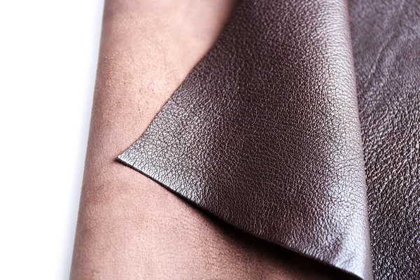 Brown leather front and wrong side — Stock Photo, Image