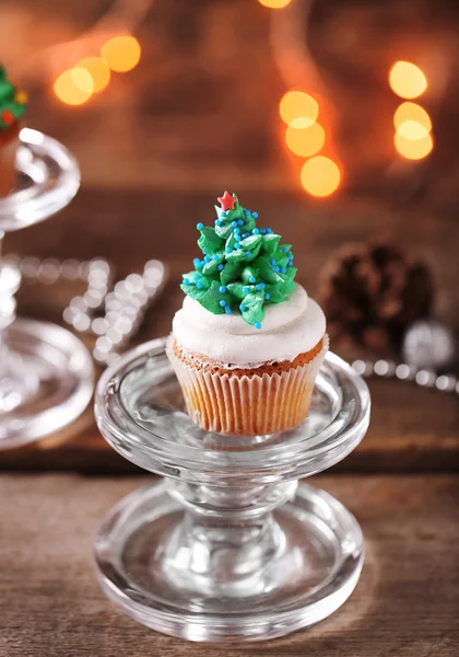 Christmas cupcake on glass stand — Stock Photo, Image