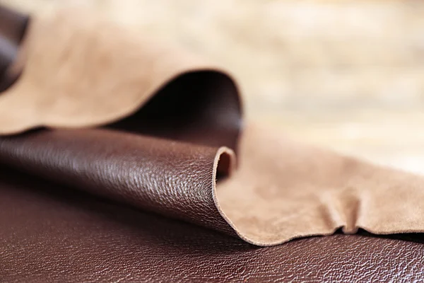 Brown leather front and wrong side — Stock Photo, Image
