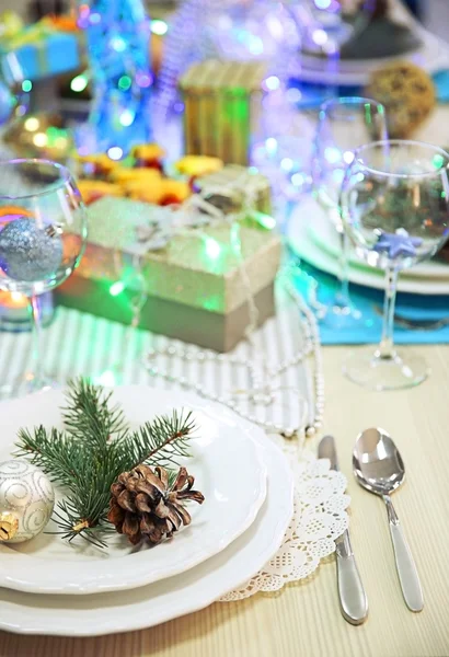 Dish set for Christmas dinner — Stock Photo, Image