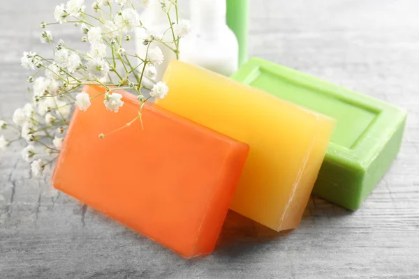 Soap set on a wooden background — Stock Photo, Image