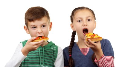 Children eating pizza   clipart