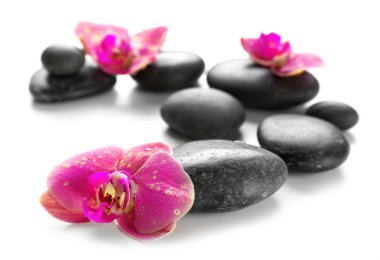 Siyah spa taşlar ve orkide