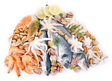 Taze Mediterranean kokteyl beyaz arka planda, yakın kadar balık