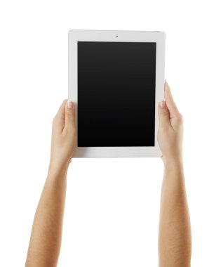 elinde beyaz tablet