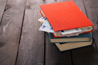 İç içe geçmiş euro banknot ile kitapları 