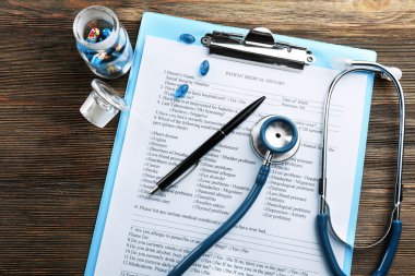 Sağlık stetoskop, Pano, hap ve kalem 