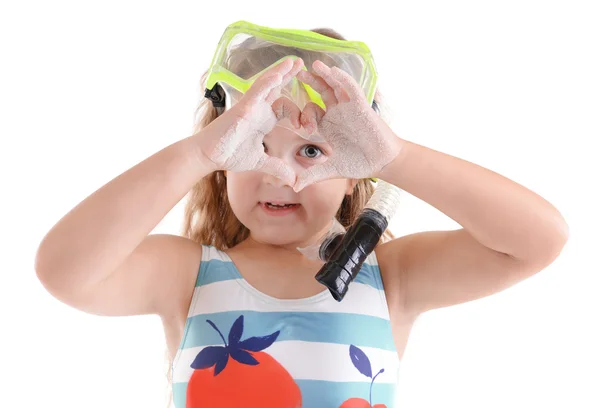 Felice bambina con maschera subacquea — Foto Stock