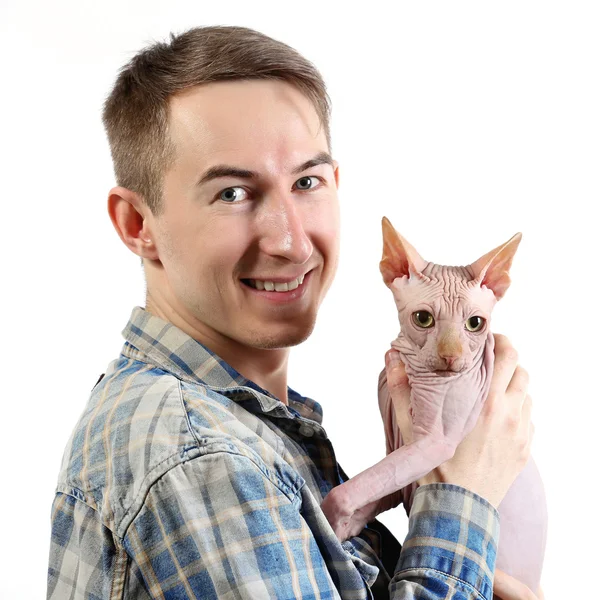 Young handsome man holding a cat — Stock Photo, Image
