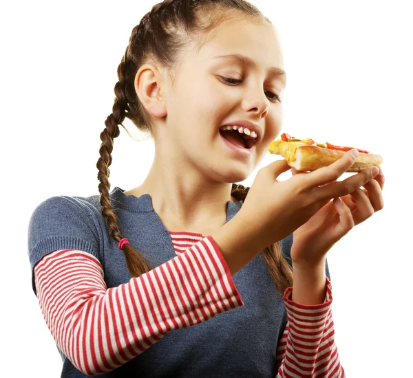 女孩吃披萨 — 图库照片
