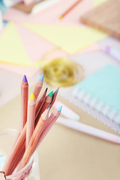 Coloured pencils in a glass pot — Stock Photo, Image