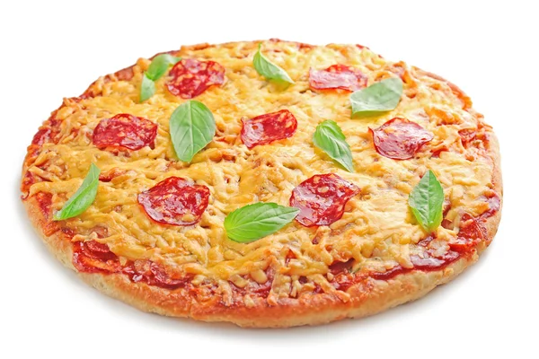 Deliziosa pizza gustosa isolata su bianco — Foto Stock