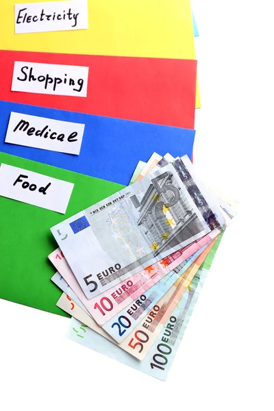 Colourful envelopes with money for needs — Stock Photo, Image