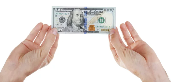 Mani che detengono banconote da cento dollari — Foto Stock