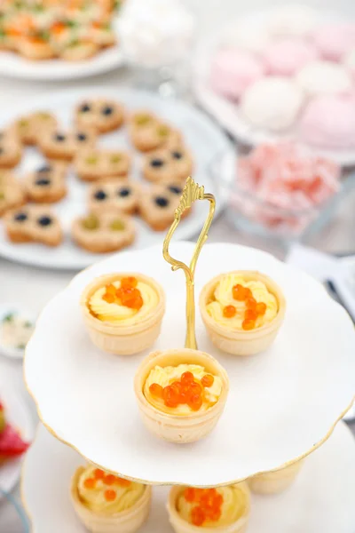 Set of cold snacks, canape and dessert, closeup — Stock Photo, Image