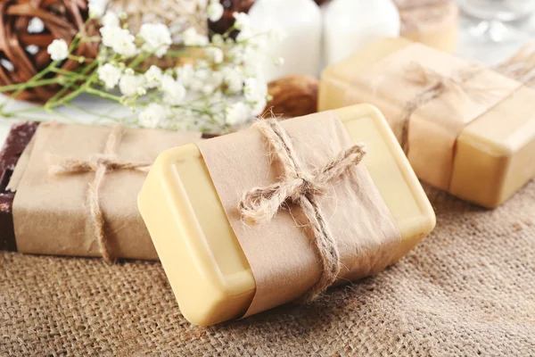 Soap set on a cloth — Stock Photo, Image