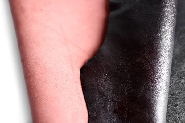 Bruin leder front en verkeerde kant texture, close-up — Stockfoto