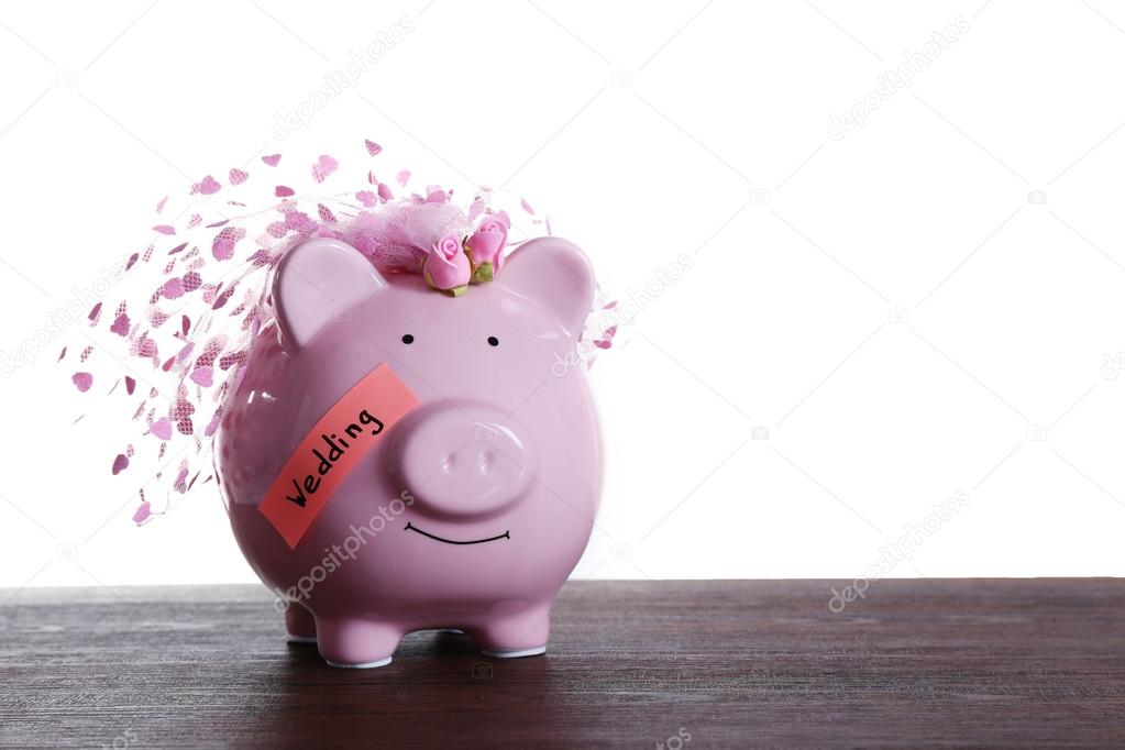 Piggy bank with wedding veil 