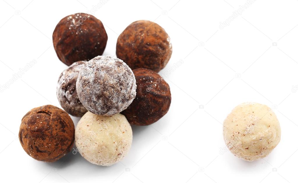 Group of chocolate truffles, isolated on white