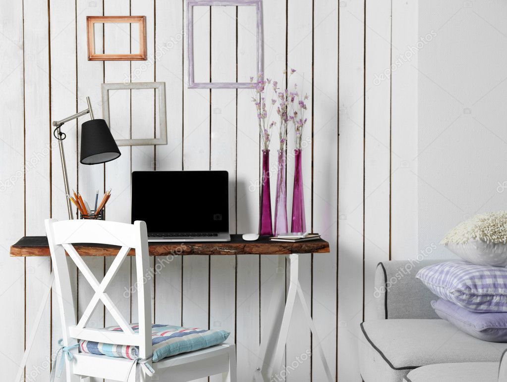 Stilvolle Arbeitsplatz zu Hause — Stockfoto © belchonock #96595492 Stilvolle Arbeitsplatz zu Hause — Stockfoto © belchonock #96595492