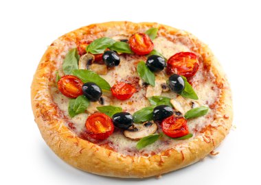 Sebzeli beyaz izole lezzetli lezzetli pizza