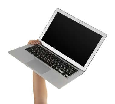 Elinde modern dizüstü bilgisayar