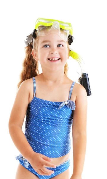 Menina feliz em maiô azul — Fotografia de Stock