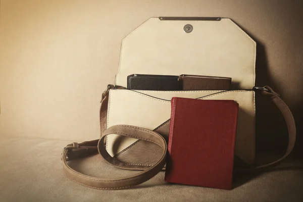 Female handbag with books — Stock Photo, Image