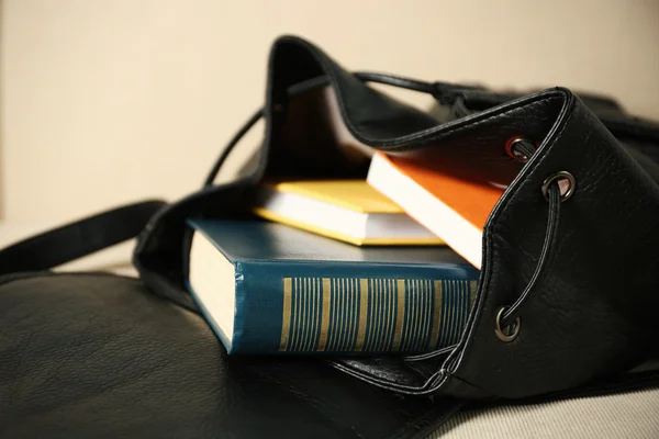 Female backpack with book — Stock Photo, Image