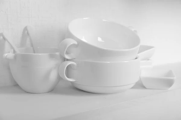Stack of white Tableware — Stock Photo, Image