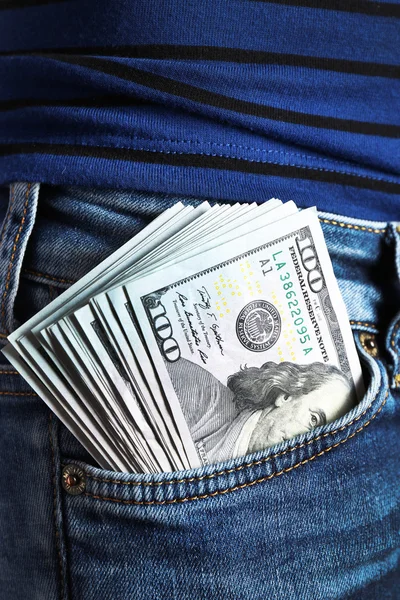 Dollars in jeans pocket — Stock Photo, Image