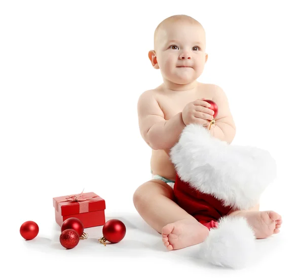 Santa Claus şapka ile şirin bebek — Stok fotoğraf