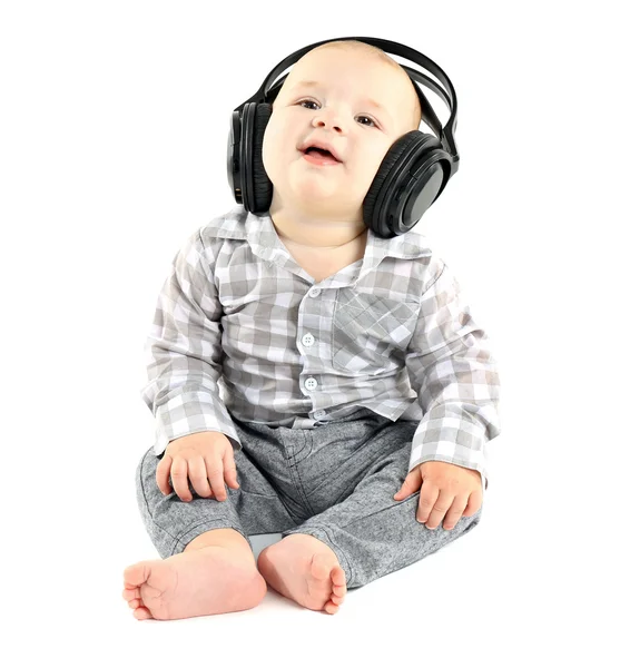 Χαριτωμένο μωρό με τα ακουστικά — Φωτογραφία Αρχείου