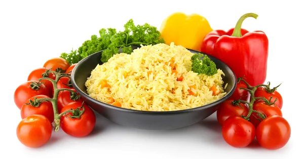 Maträtt på ris med grönsaker isolerad på vit — Stockfoto
