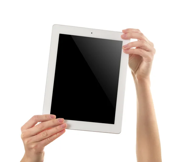 White tablet in hands — Stock Photo, Image