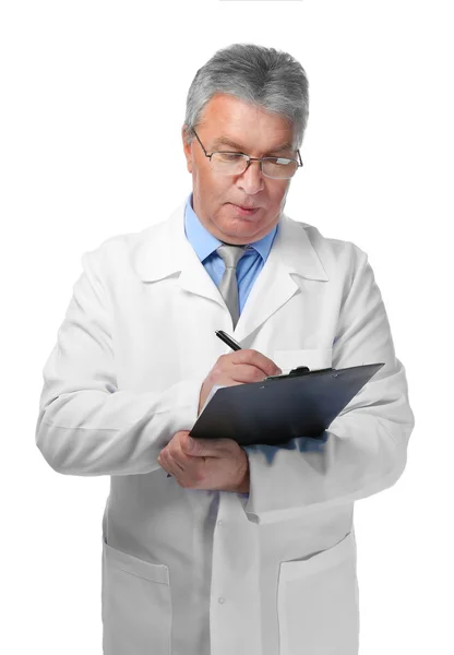 Γιατρός με Πρόχειρο σε λευκό — Φωτογραφία Αρχείου