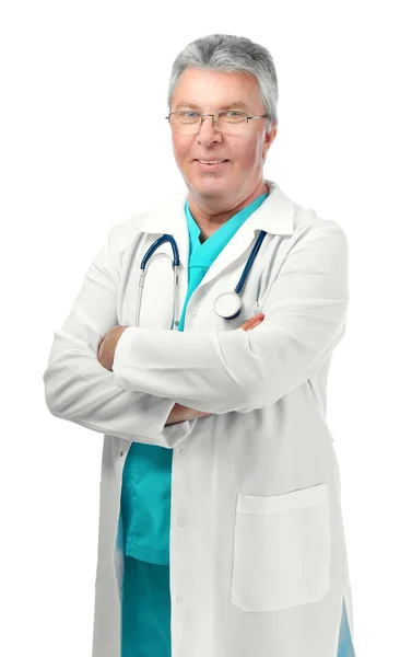 Schöner Arzt auf weiß — Stockfoto