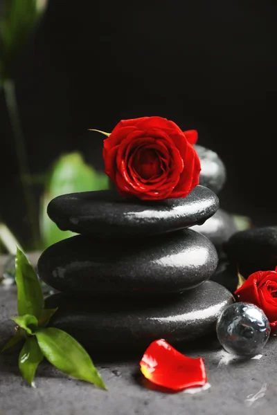 Pedras de spa com rosas — Fotografia de Stock
