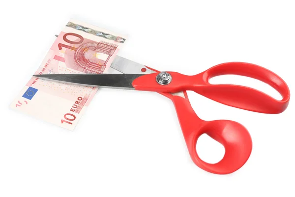 Scissors cut euro banknotes — Stock Photo, Image