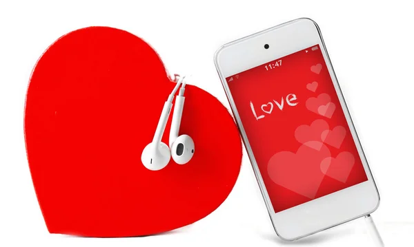 Mobile phone with romantic screensaver — Stock Photo, Image
